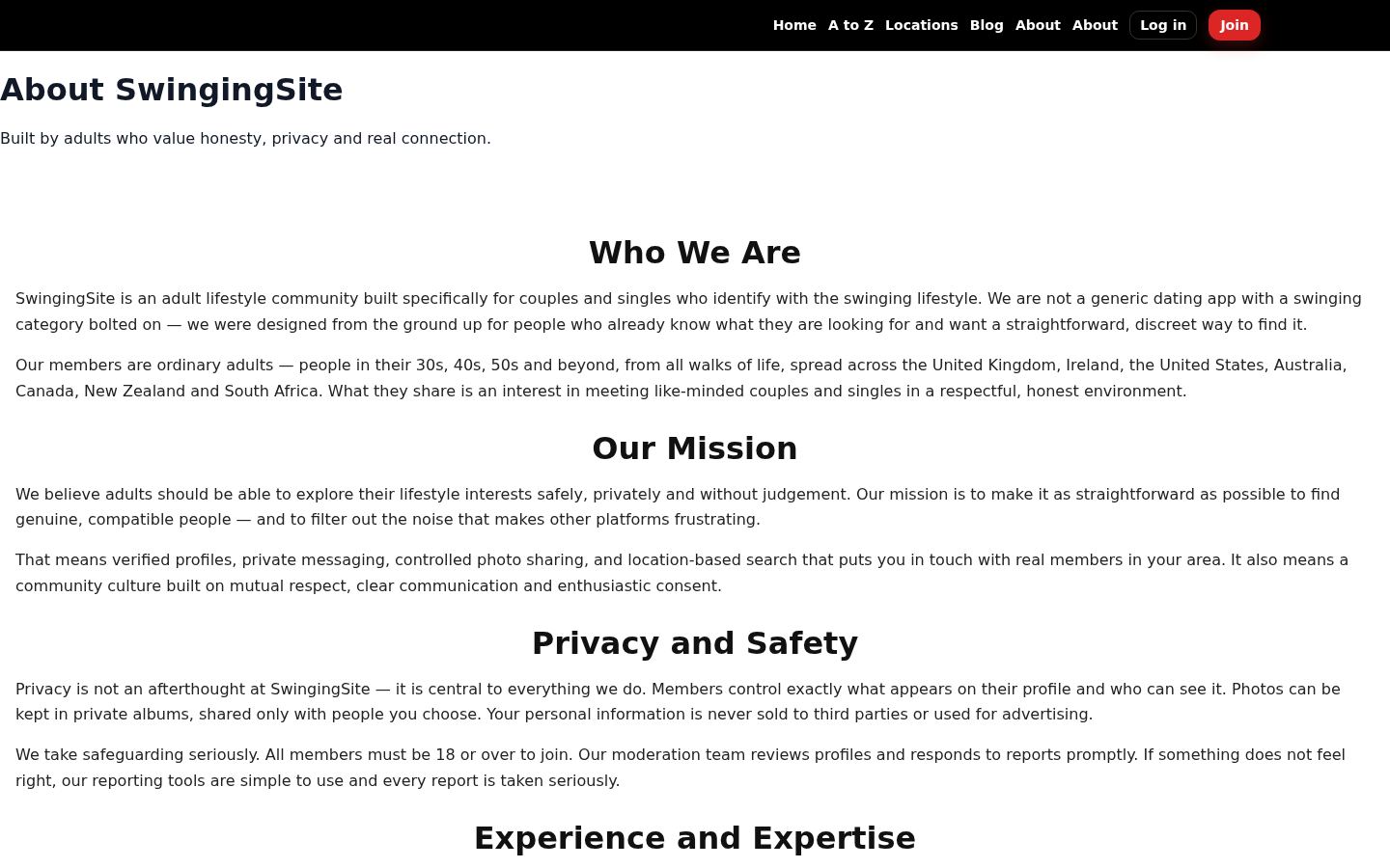 SwingingSite &middot; HOMEPAGE_SCREENSHOT